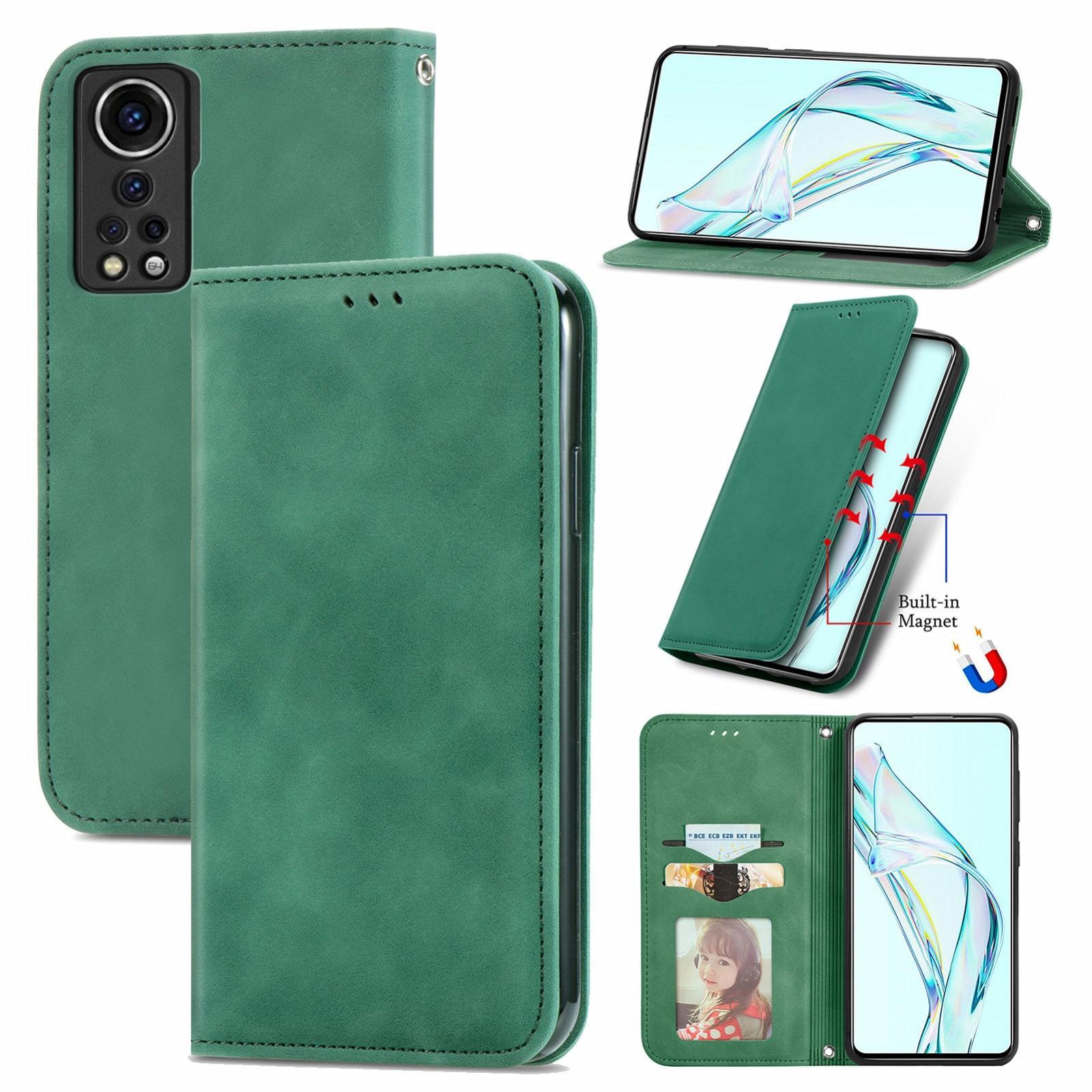 For ZTE Axon 30 5G Retro Skin Feel Business Magnetic Horizontal Flip Leather Case with Holder & Card Slots & Wallet & Photo Frame(Green)