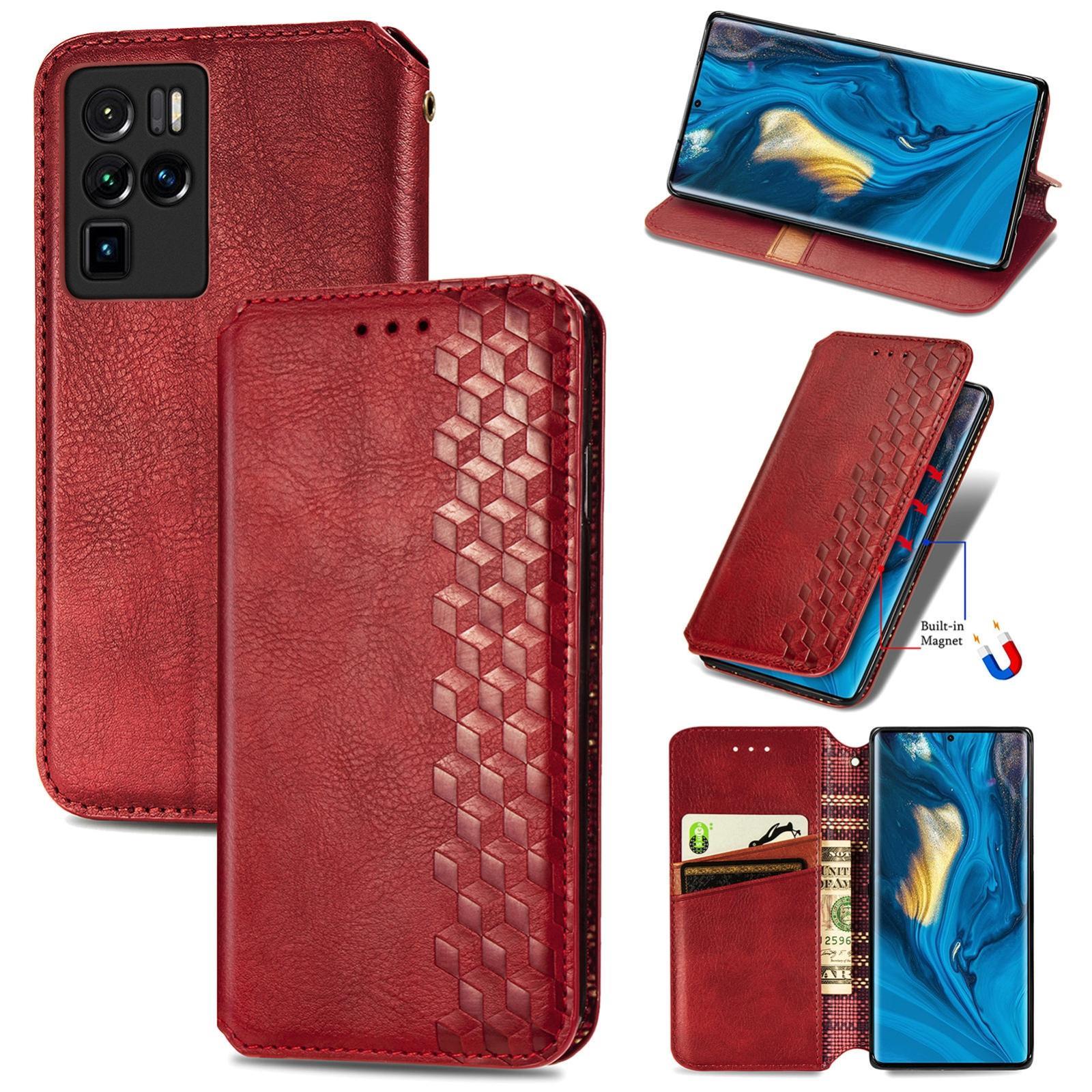 For ZTE nubia Z30 Pro Cubic Grid Pressed Horizontal Flip Magnetic PU Leather Case with Holder & Card Slots & Wallet(Red)