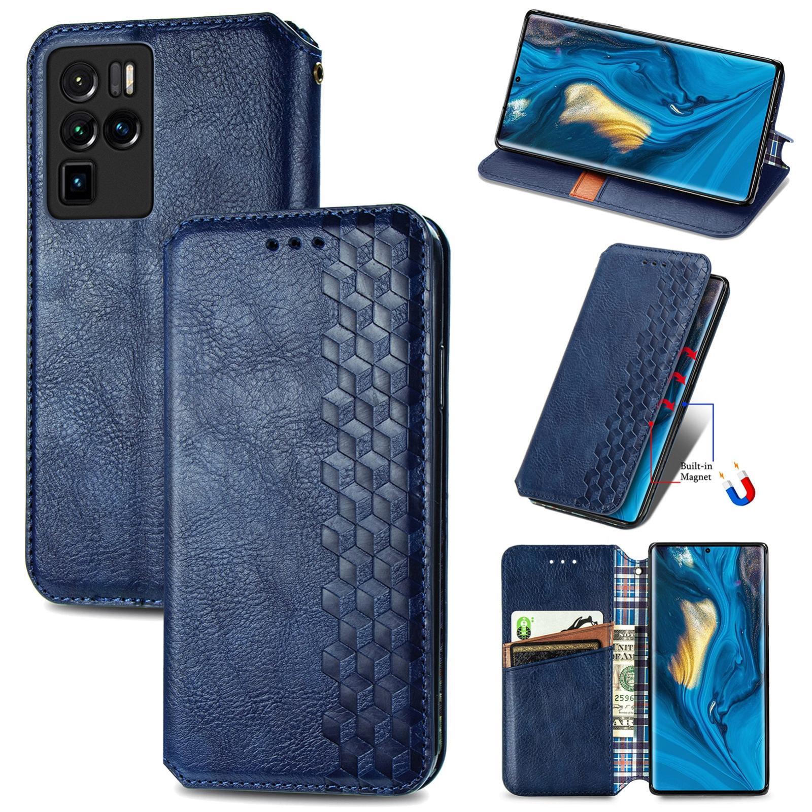 For ZTE nubia Z30 Pro Cubic Grid Pressed Horizontal Flip Magnetic PU Leather Case with Holder & Card Slots & Wallet(Blue)