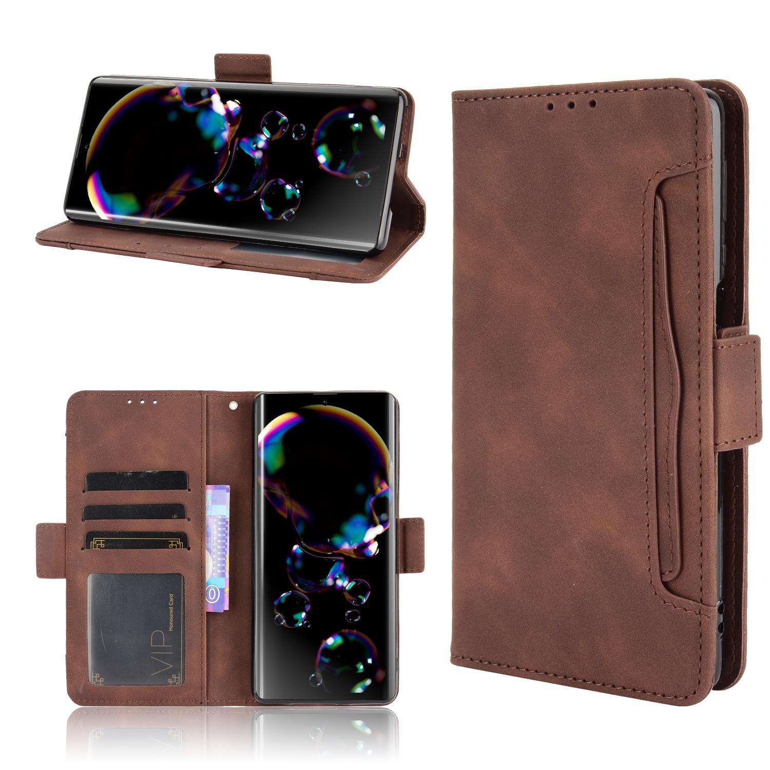 For Sharp Aquos R6 Skin Feel Calf Pattern Horizontal Flip Leather Case with Holder & Card Slots & Photo Frame(Brown)