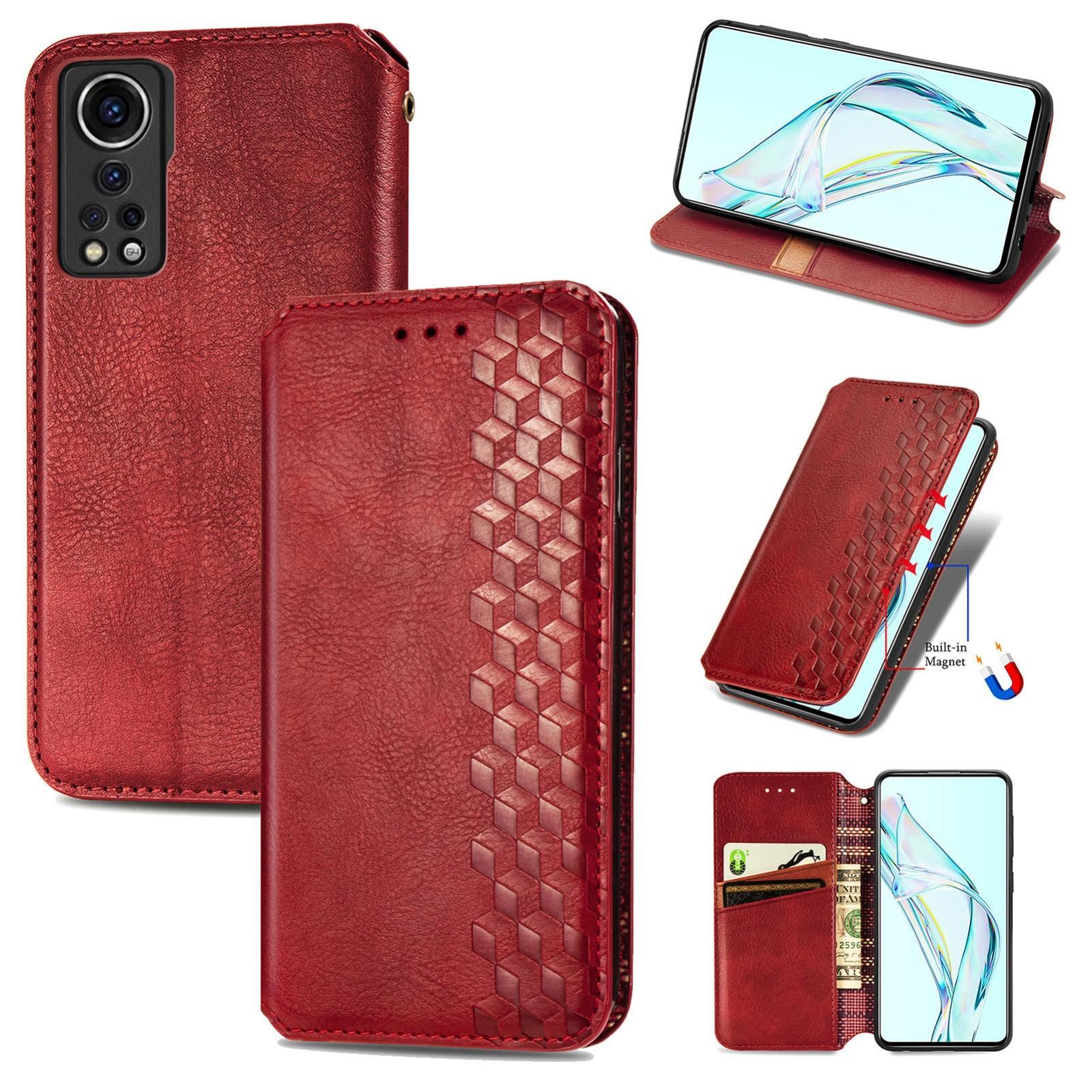 For ZTE Axon 30 5G Cubic Grid Pressed Horizontal Flip Magnetic PU Leather Case with Holder & Card Slots & Wallet(Red)