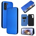 For Motorola Moto G200 5G / Edge S30 Carbon Fiber Texture Magnetic Horizontal Flip Leather Phone Case(Blue)