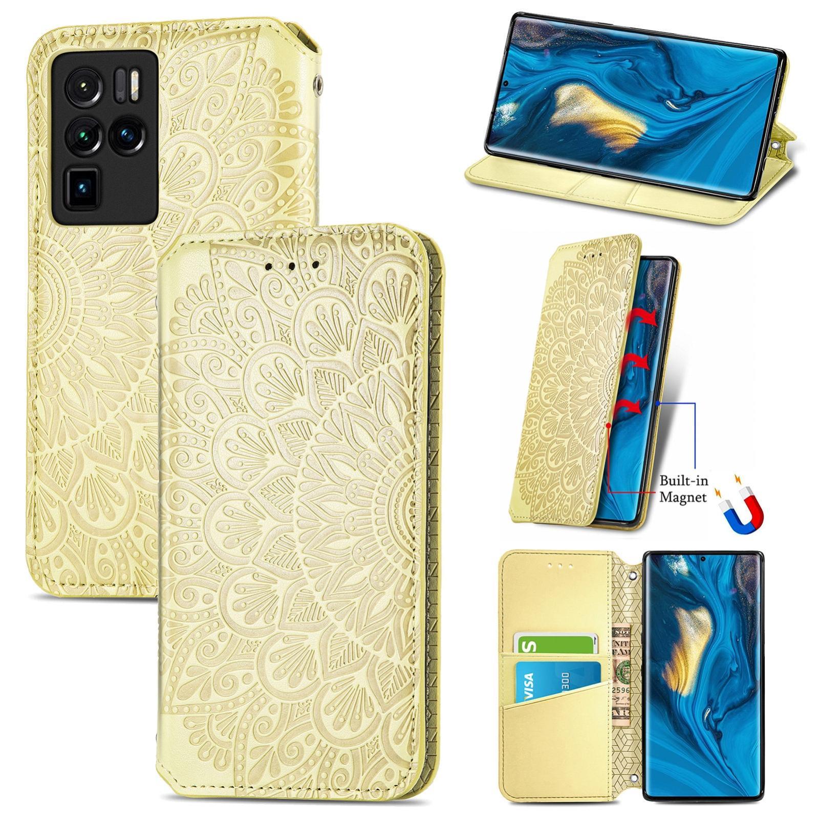 For ZTE nubia Z30 Pro Blooming Mandala Embossed Pattern Magnetic Horizontal Flip Leather Case with Holder & Card Slots & Wallet(Yellow)