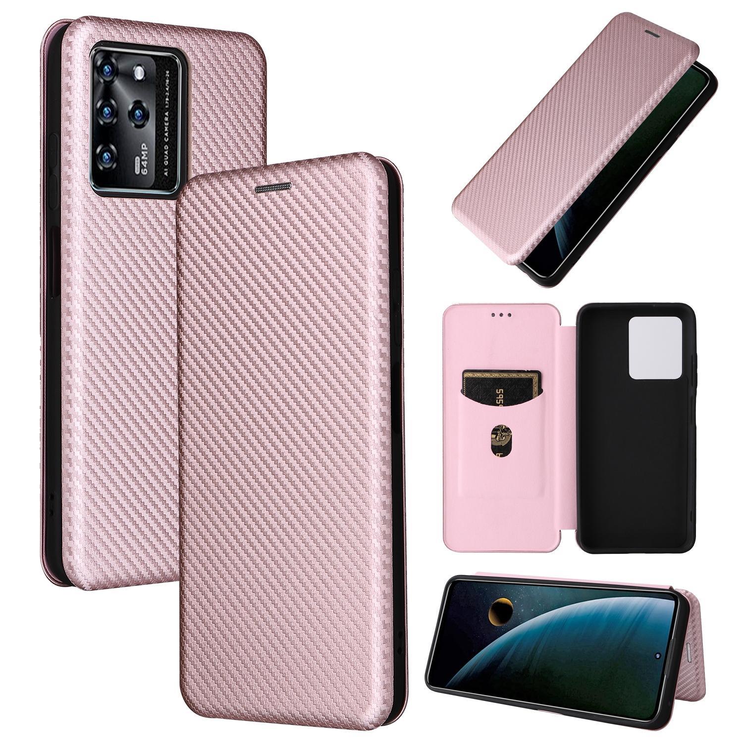 For ZTE Blade V30 Carbon Fiber Texture Magnetic Horizontal Flip PU Phone Case(Pink)