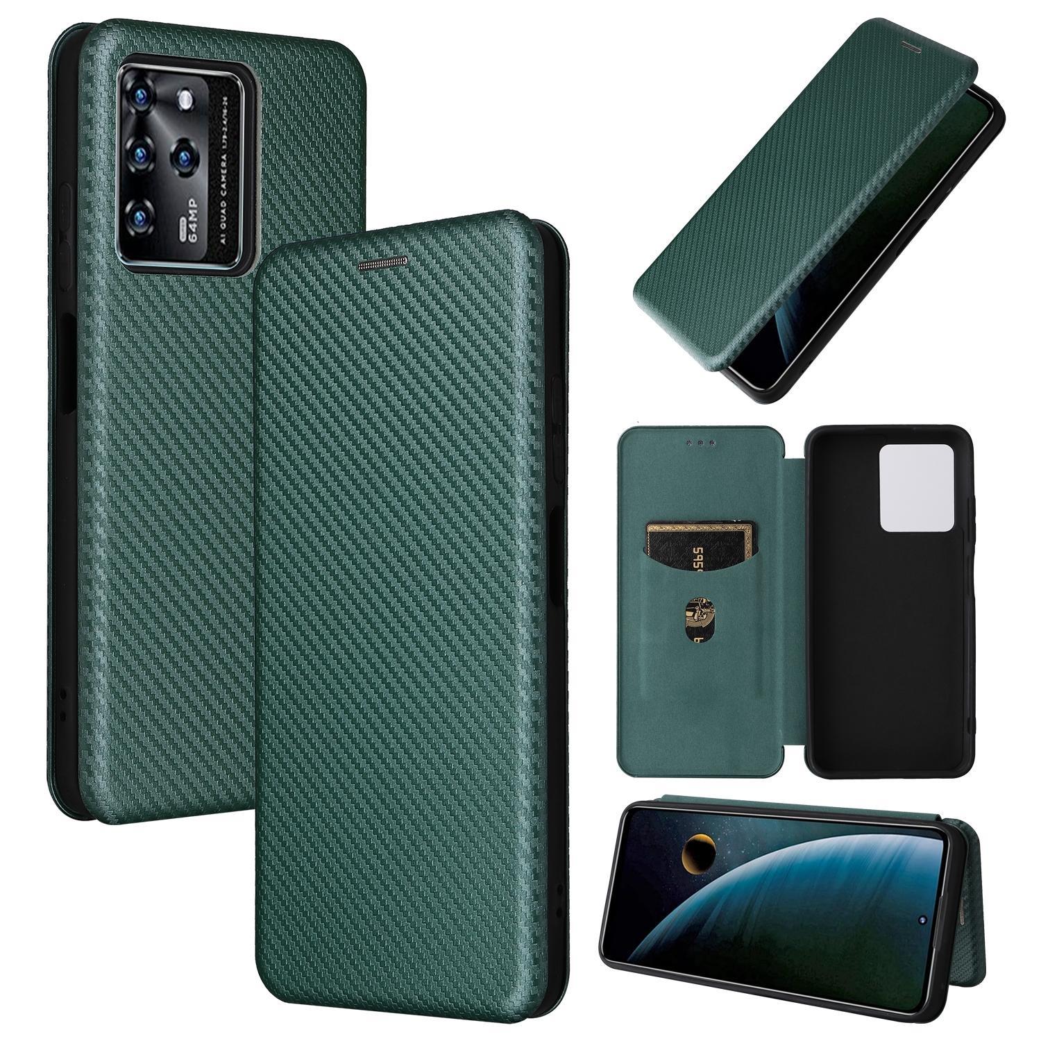 For ZTE Blade V30 Carbon Fiber Texture Magnetic Horizontal Flip PU Phone Case(Green)
