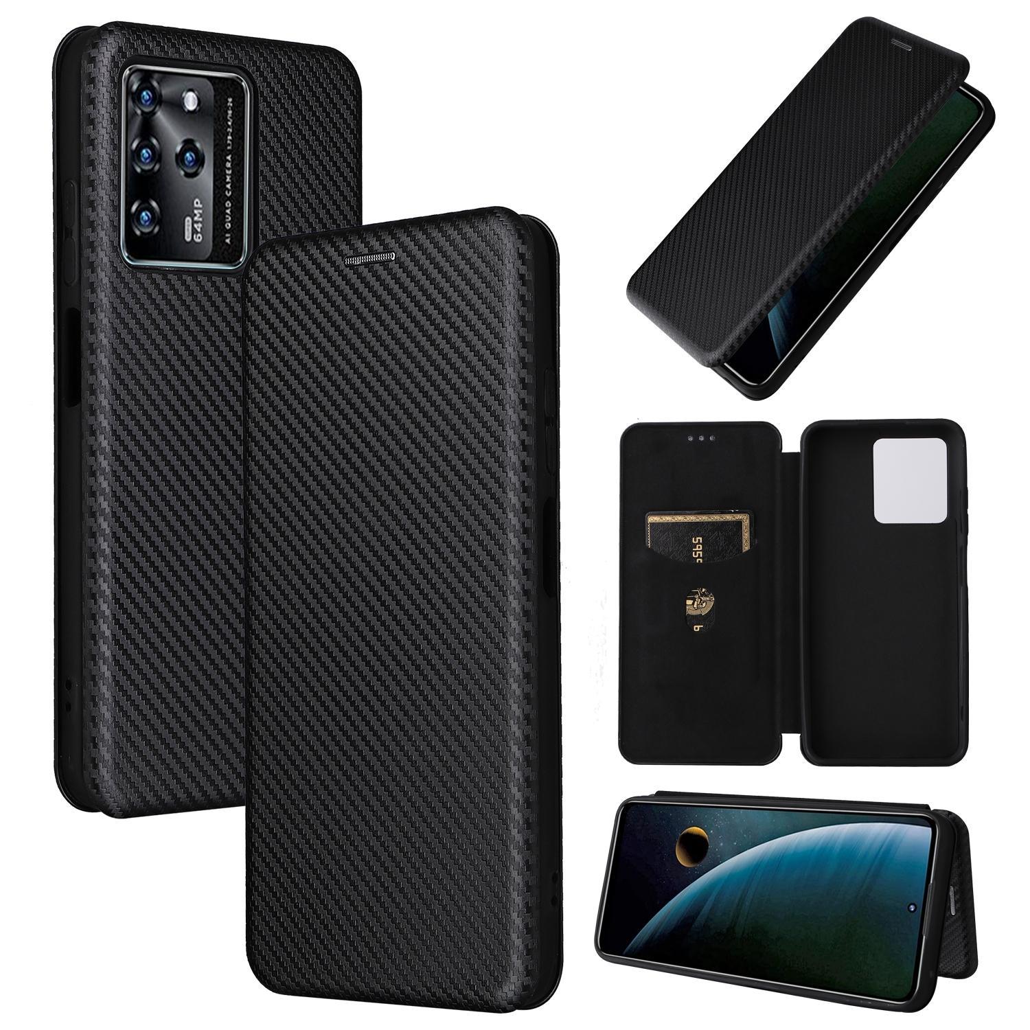 For ZTE Blade V30 Carbon Fiber Texture Magnetic Horizontal Flip PU Phone Case(Black)