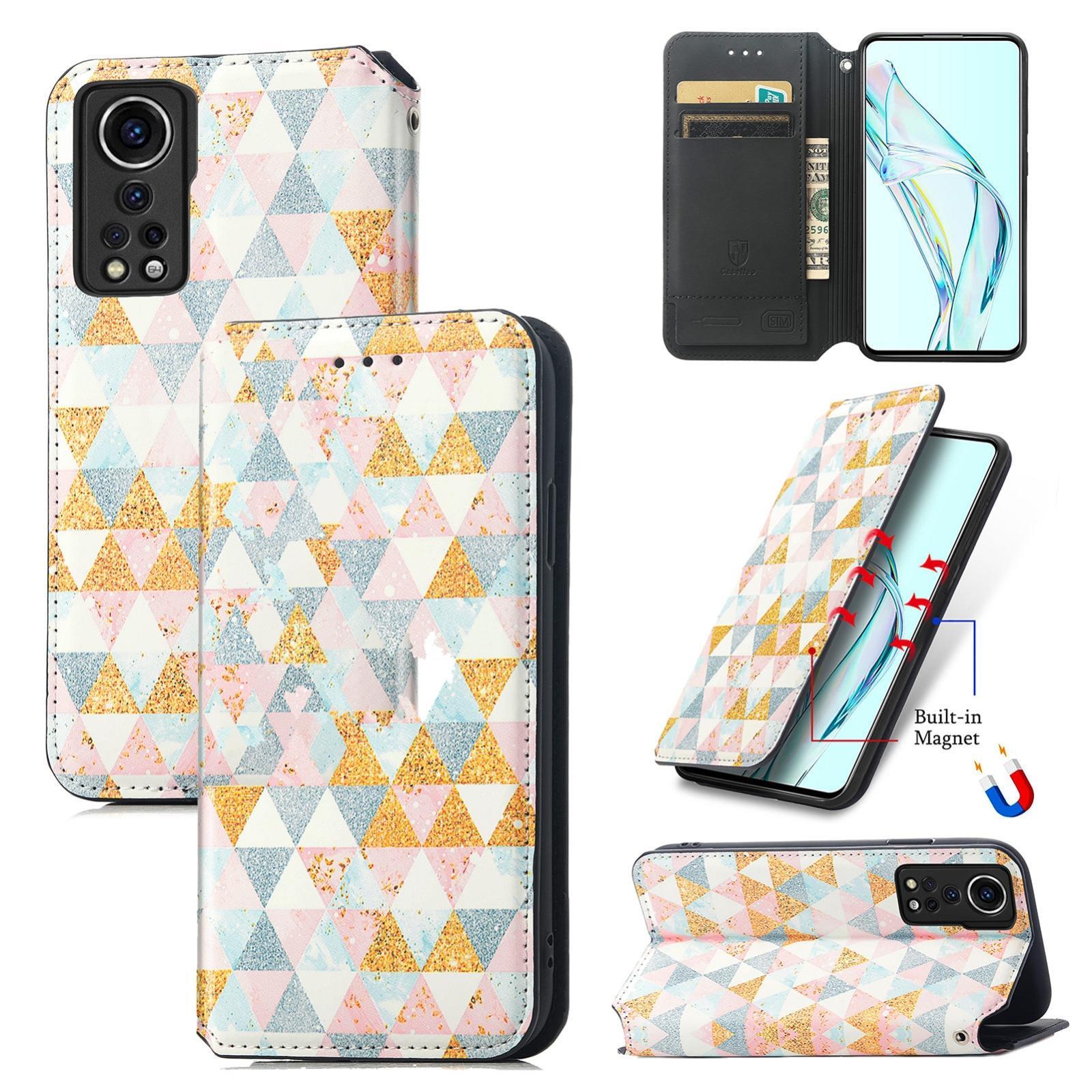 For ZTE Axon 30 5G Colorful Magnetic Horizontal Flip PU Leather Case with Holder & Card Slot & Wallet(Rhombus)