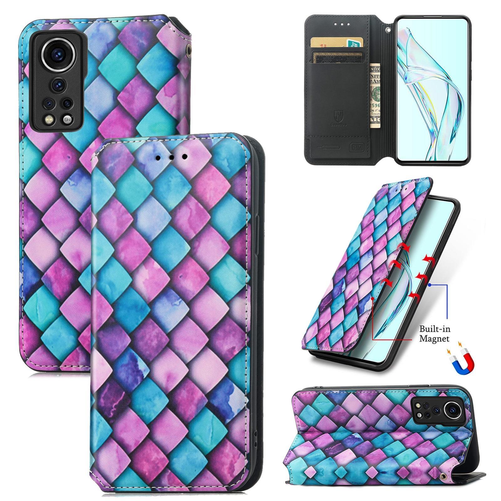 For ZTE Axon 30 5G Colorful Magnetic Horizontal Flip PU Leather Case with Holder & Card Slot & Wallet(Purple Scales)