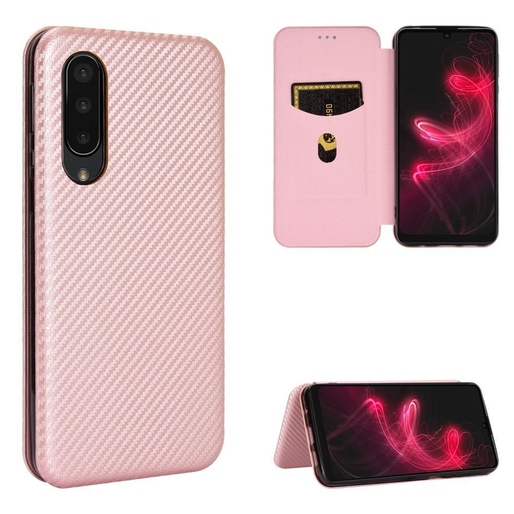 For Sharp Aquos Zero 5G Basic Carbon Fiber Texture Magnetic Horizontal Flip TPU + PC + PU Leather Case with Card Slot(Pink)