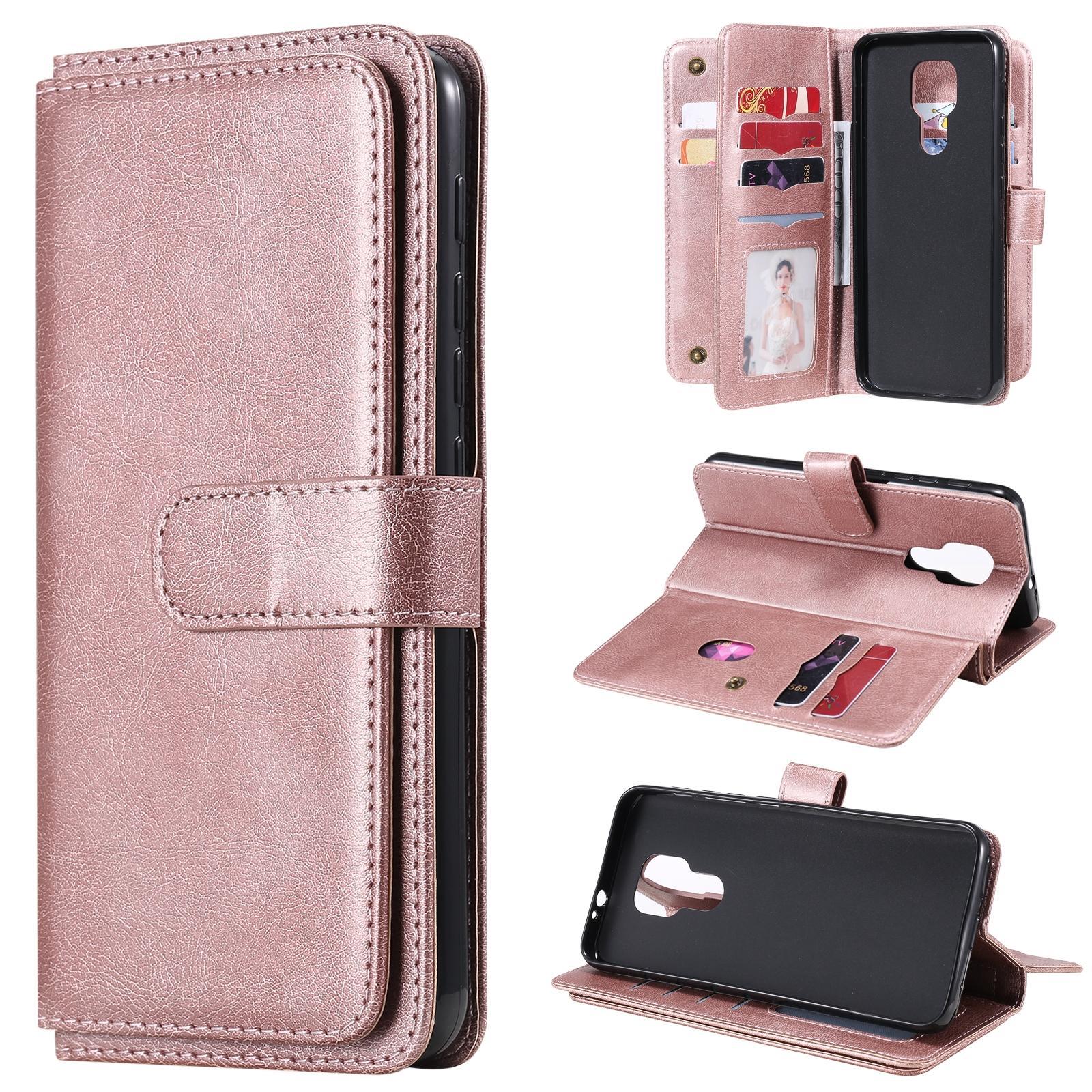 For Motorola Moto G9 Play Multifunctional Magnetic Copper Buckle Horizontal Flip Solid Color Leather Case with 10 Card Slots & Wallet & Holder & Photo