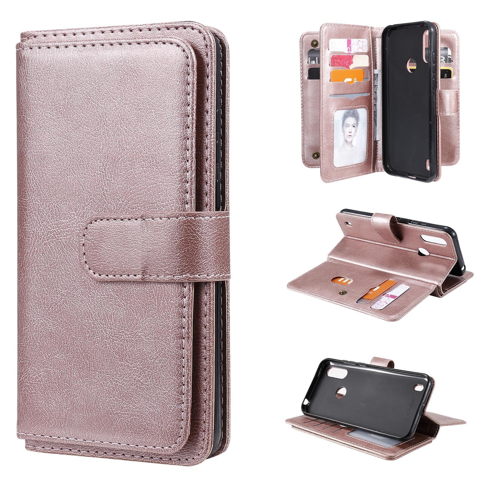For Motorola Moto E6S 2020 Multifunctional Magnetic Copper Buckle Horizontal Flip Solid Color Leather Case with 10 Card Slots & Wallet & Holder & Phot