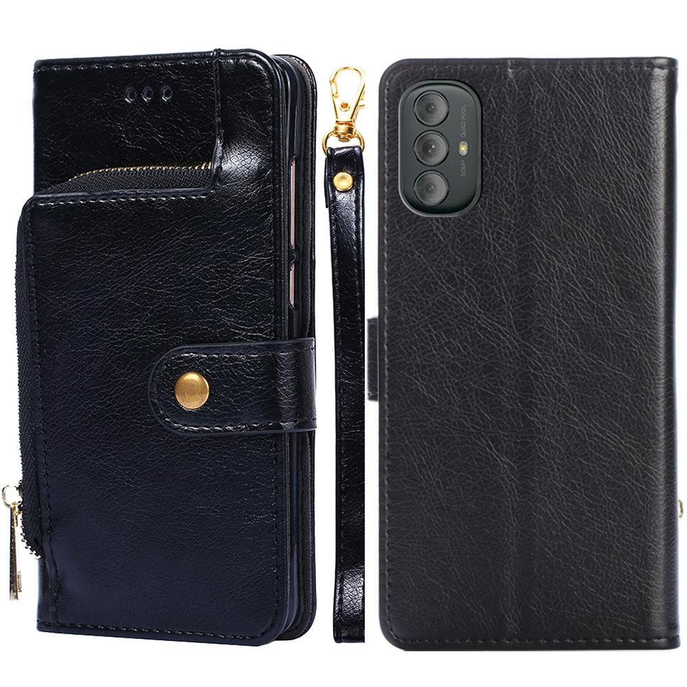 For Motorola Moto G Power 2022 Zipper Bag Leather Phone Case(Black)