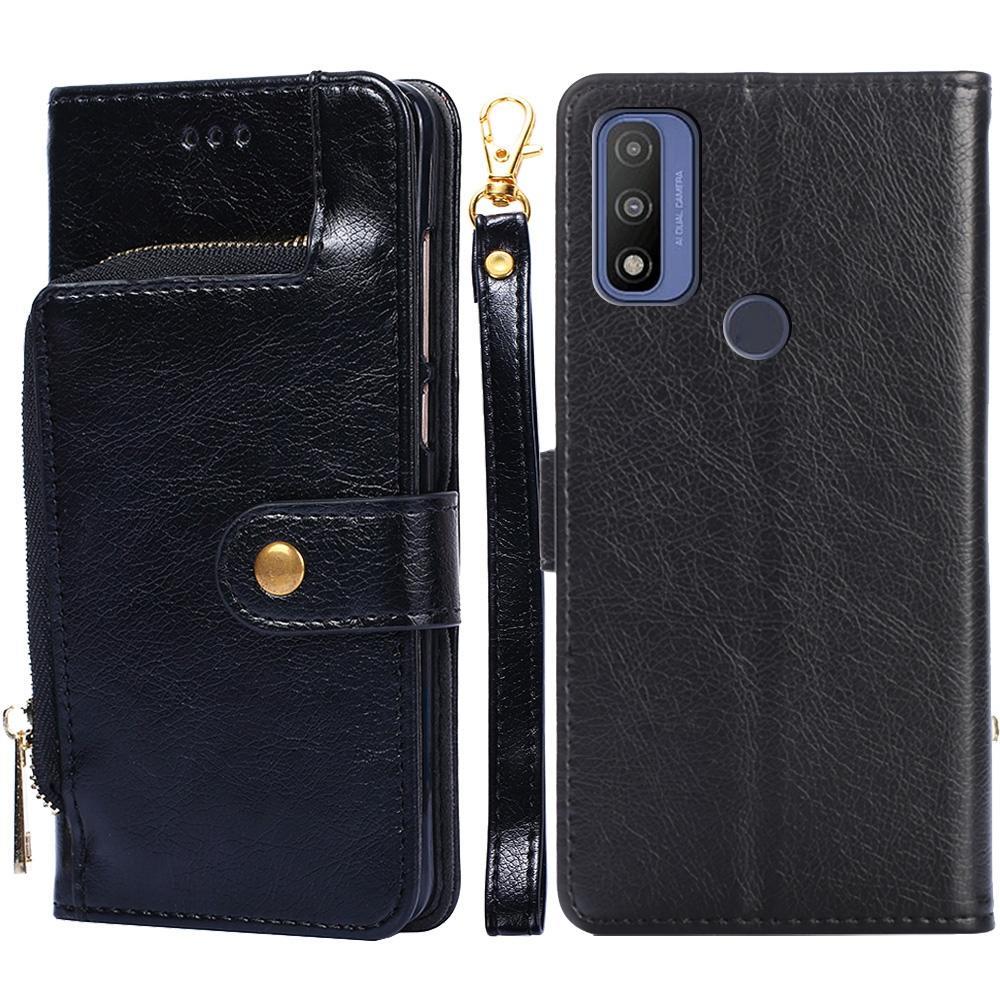 For Motorola Moto G Pure Zipper Bag Leather Phone Case(Black)