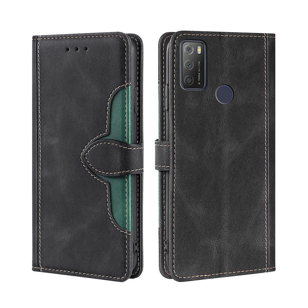 For Alcatel 1S 2021 / 3L 2021 Skin Feel Straw Hat Magnetic Buckle Leather Phone Case(Black)