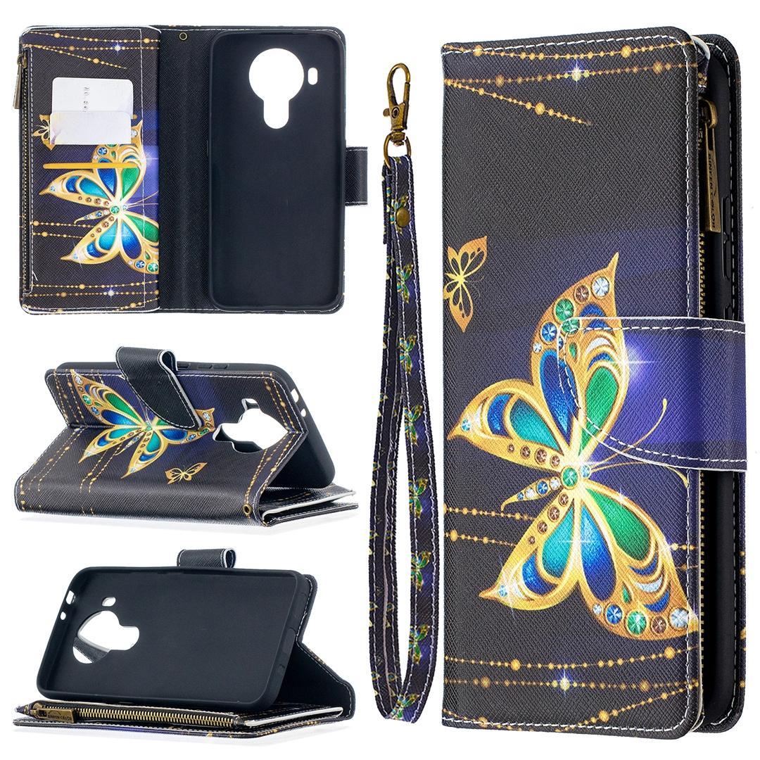 For Nokia 5.4 Colored Drawing Pattern Zipper Horizontal Flip Leather Case with Holder & Card Slots & Wallet & Lanyard(Big Butterfly)