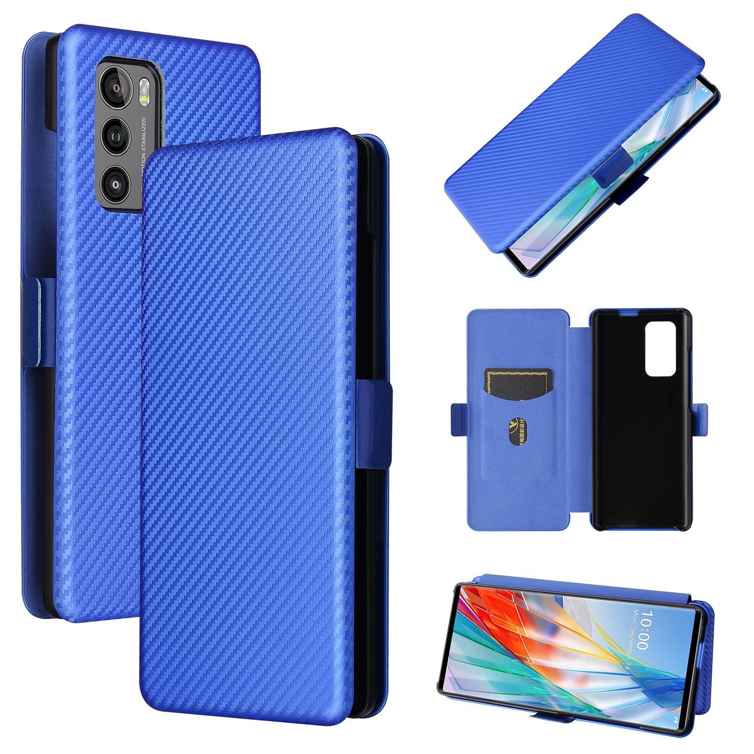 For LG Wing 5G with Buckle Carbon Fiber Texture Magnetic Horizontal Flip TPU + PC + PU Leather Case with Card Slot(Blue)