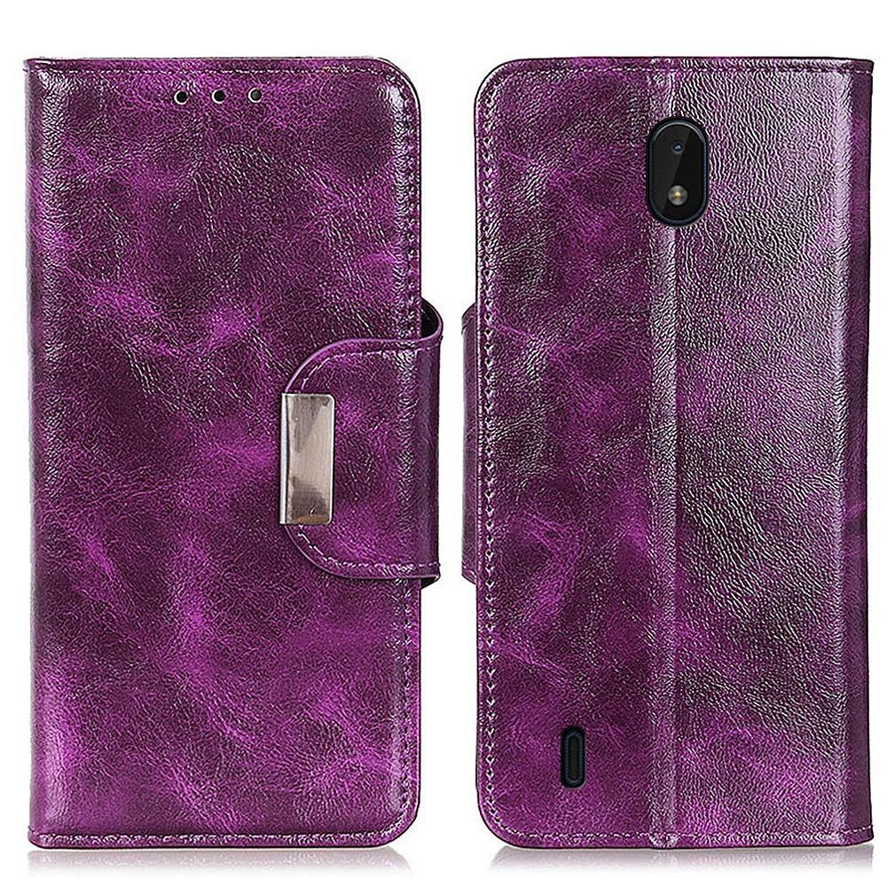 For Nokia C01 Core Crazy Horse Texture Magnetic Buckle Horizontal Flip Leather Case with Holder & 6-Card Slots & Wallet(Purple)