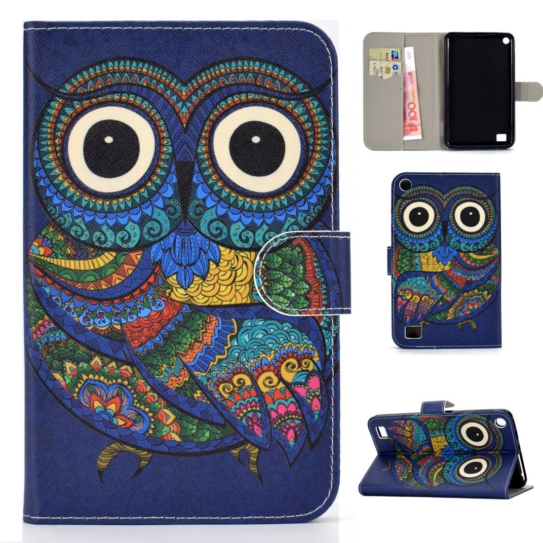For Amazon Kindle Fire 7 (2019) / (2017) / (2016) / (2015) Colored Drawing Pattern Horizontal Flip PU Leather Case with Holder & Card Slot & Sleep / W