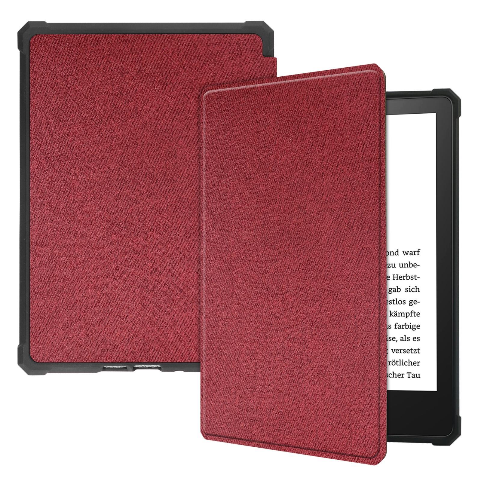 For Amazon Kindle Paperwhite 2021 Solid Color Voltage Denim Texture TPU Horizontal Flip Tablet Leather Case with Sleep / Wake-up Function(Wine Red)