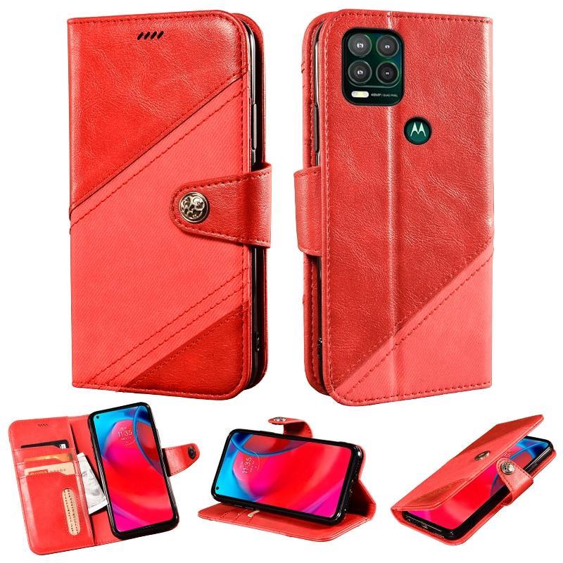 For Motorola Moto G Stylus 5G Contrast Color Splicing Retro Texture Horizontal Flip PU Leather Case with Card Slots & Holder & Wallet(Red)