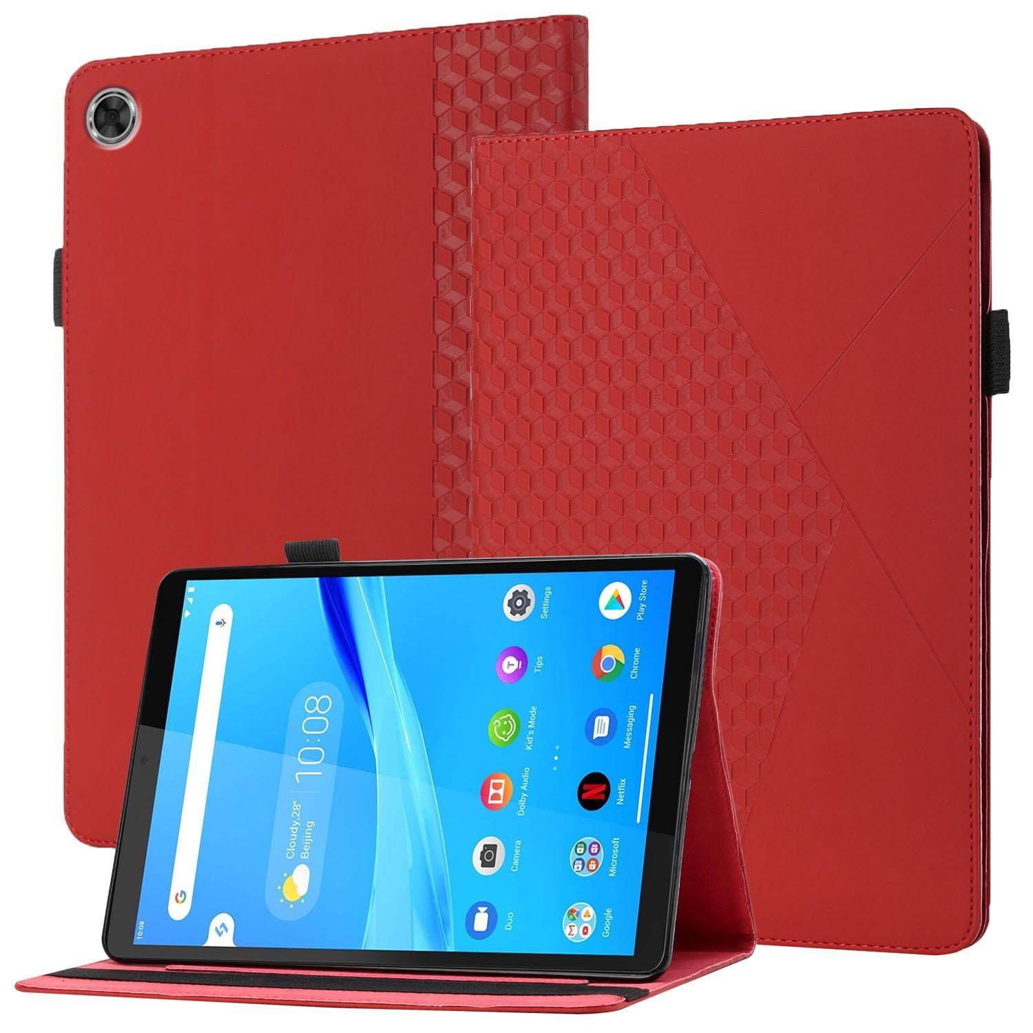For Lenovo Tab M8 HD 8505X Rhombus Skin Feel Horizontal Flip Tablet Leather Case with Card Slots & Holder(Red)