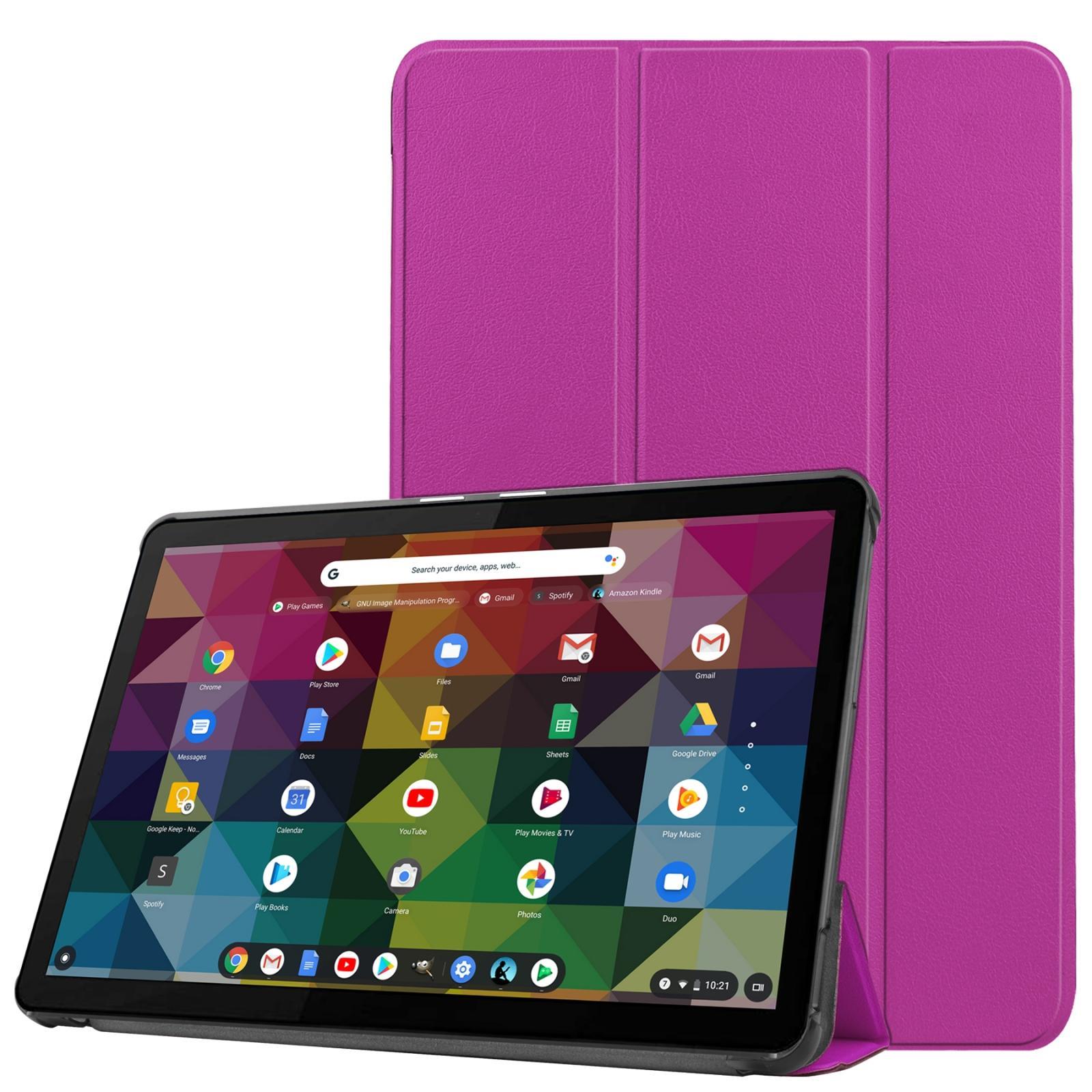 For Lenovo Duet Chromebook uster Texture Smart PU Leather Case with Sleep / Wake-up Function & 3-Fold Holder(Purple)