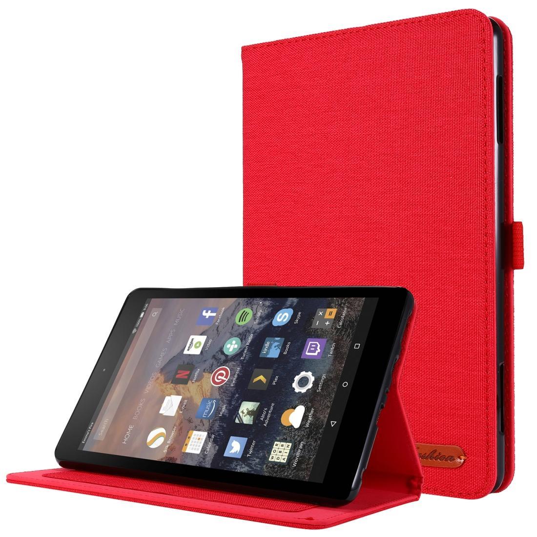 For Amazon Fire HD 8 (2020) Horizontal Flip TPU + Fabric PU Leather Protective Case with Card Slots & Holder(Red)