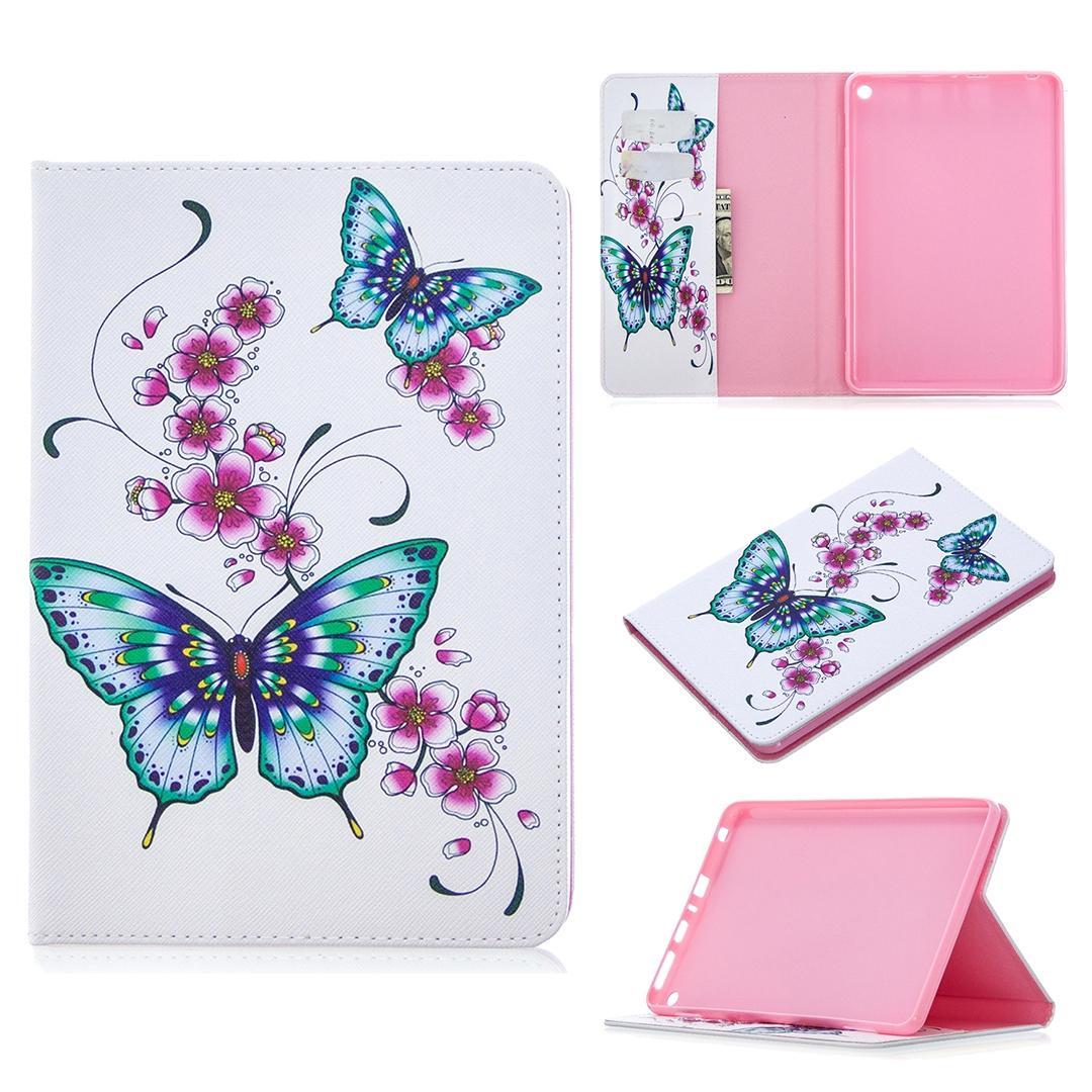 For Amazon Kindle Fire HD8 (2020) Colored Drawing Pattern Horizontal Flip Leather Case with Holder & Card Slots & Wallet(Peach Blossom Butterfly)