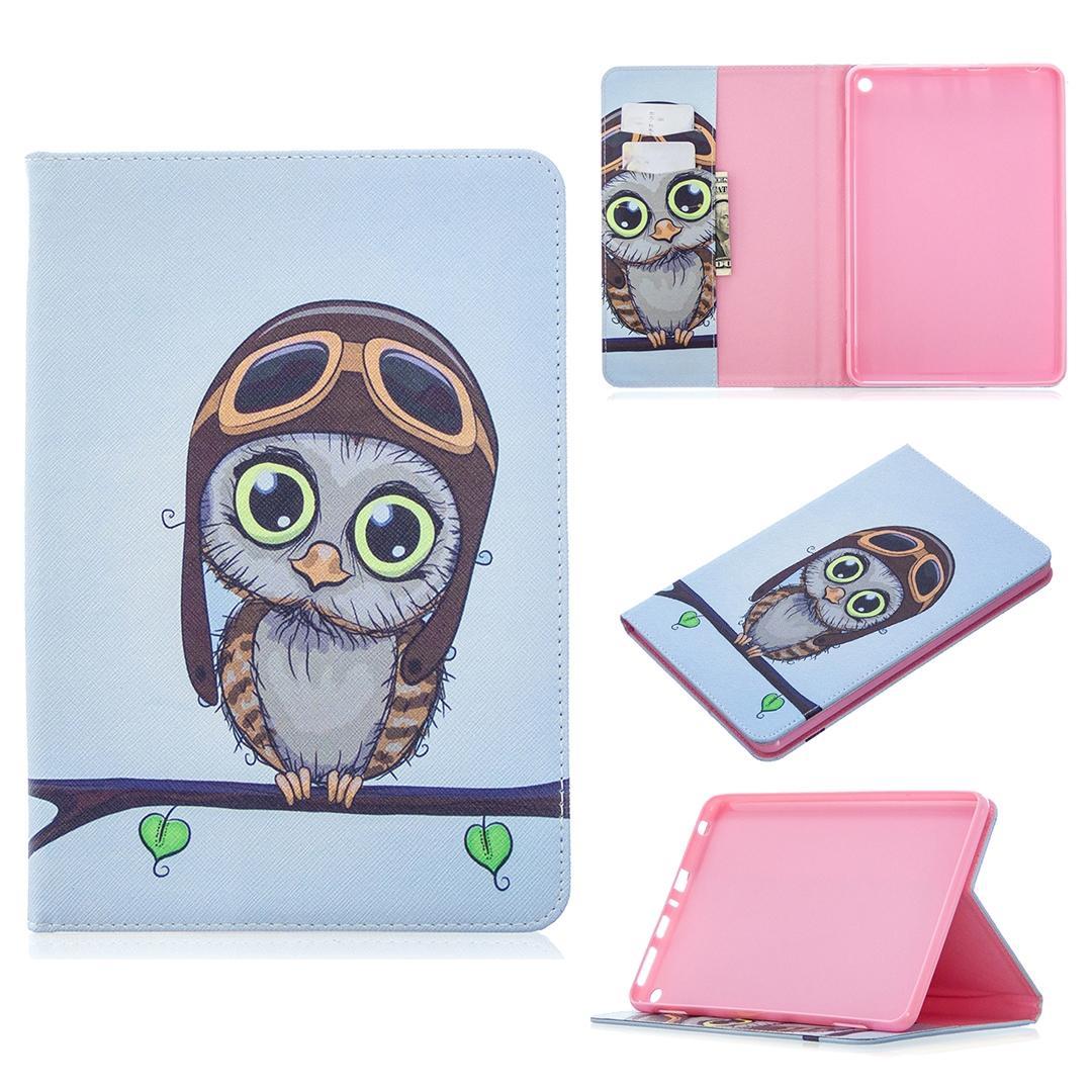 For Amazon Kindle Fire HD8 (2020) Colored Drawing Pattern Horizontal Flip Leather Case with Holder & Card Slots & Wallet(Owl)