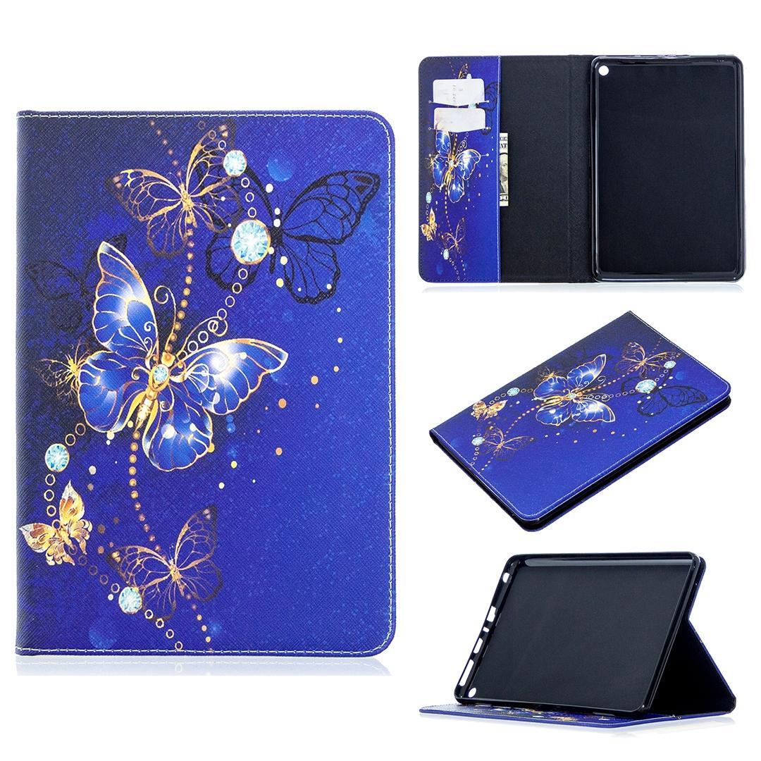 For Amazon Kindle Fire HD8 (2020) Colored Drawing Pattern Horizontal Flip Leather Case with Holder & Card Slots & Wallet(Golden Butterfly)