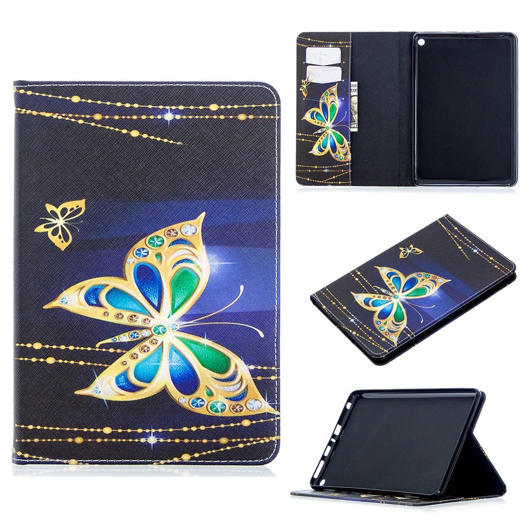 For Amazon Kindle Fire HD8 (2020) Colored Drawing Pattern Horizontal Flip Leather Case with Holder & Card Slots & Wallet(Big Butterfly)