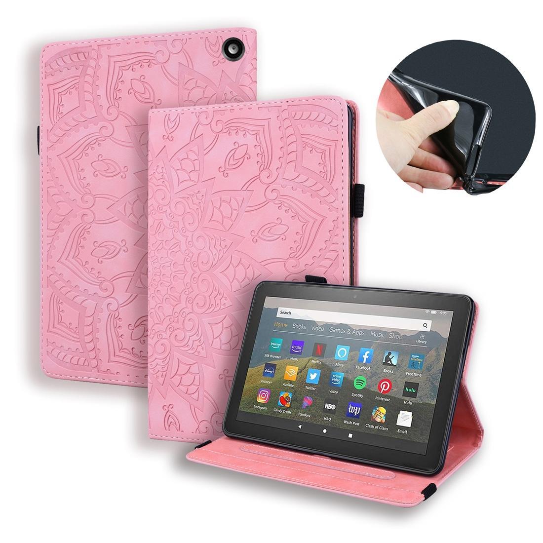 For Amazon Fire HD 8 (2020) Calf Texture Embossed Horizontal Flip Leather Case with Holder & Card Slots & Photo Frame(Pink)