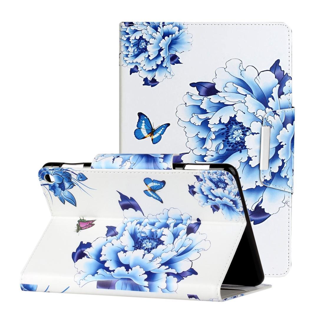 For Amazon Fire HD 8 (2020) Painted Pattern Horizontal Flip Leather Case with Holder(Blue and White Porcelain Butterfly)