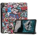 For Nokia T20 Painted Leather Tablet Case with 3-Fold Holder(Graffiti)