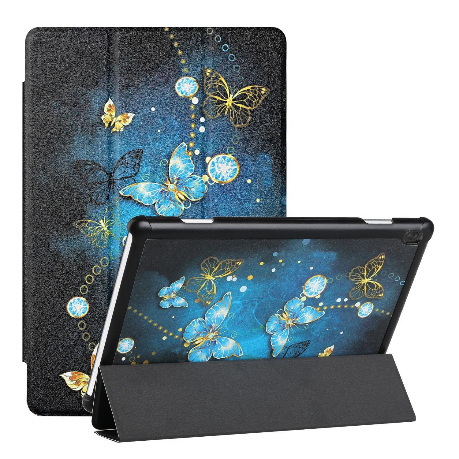 For Lenovo Tab M10 Silk Texture Colored Drawing Pattern Horizontal Flip Magnetic PU Leather Case with Three-folding Holder (Diamond Butterfly)