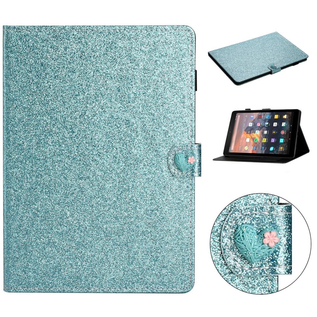 For Amazon Kindle Fire HD 7 Love Buckle Glitter Horizontal Flip Leather Case with Holder & Card Slots(Blue)