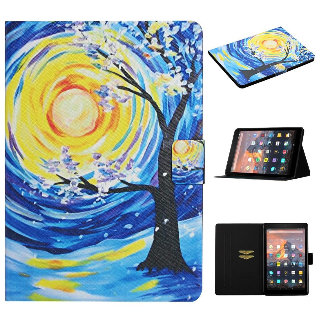For Amazon Kindle Fire HD8 (2020) Colored Drawing Pattern Horizontal Flip Leather Case with Holder & Card Slots & Sleep / Wake-up Function(Starry Sky