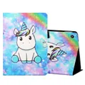 For Amazon Kindle Fire HD7 2015 / 2017 / 2019 Colored Drawing Horizontal Flip Leather Case with Holder & Card Slots(Unicorn)