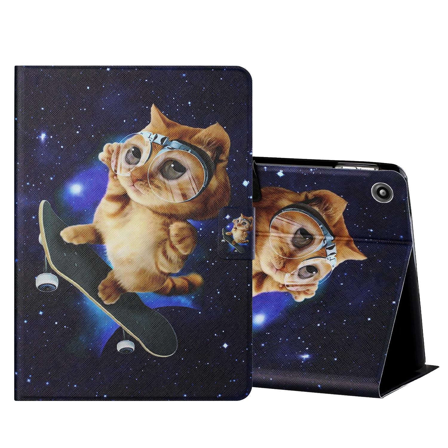 For Amazon Kindle Fire HD7 2015 / 2017 / 2019 Colored Drawing Horizontal Flip Leather Case with Holder & Card Slots(Skateboard Cat)