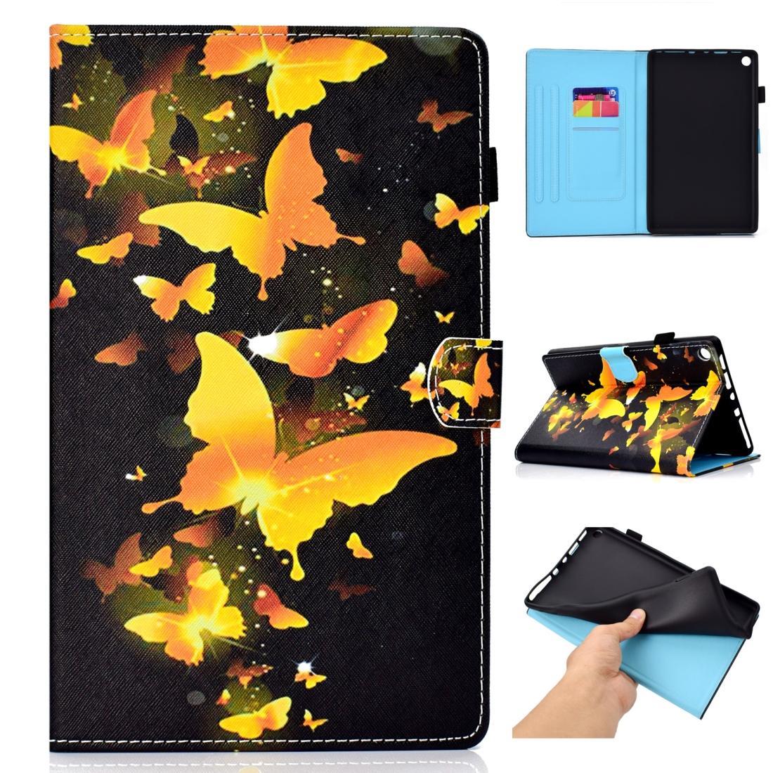 For Amazon Kindle Fire HD 8 Colored Drawing Stitching Horizontal Flip Leather Case, with Holder & Card Slots(Golden Butterfly)