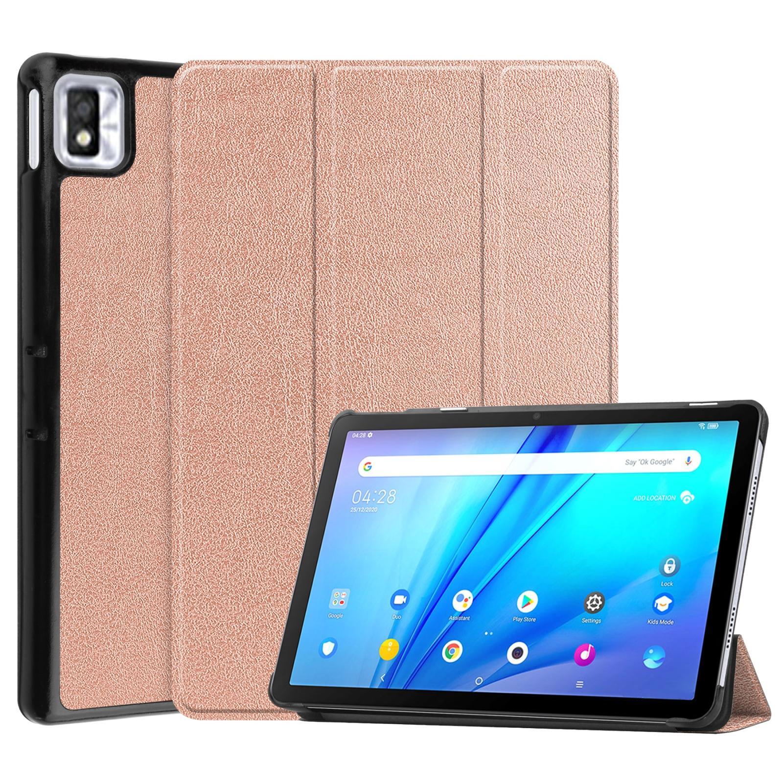 For TCL Tab 10s Three-folding Holder Custer Texture Leather Tablet Case(Rose Gold)