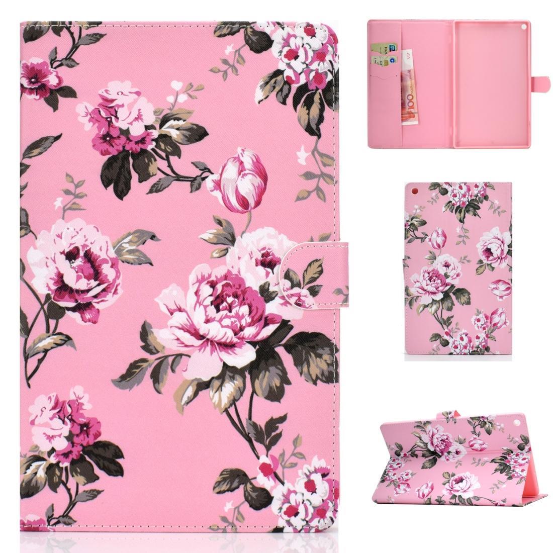 For Amazon Kindle Fire HD 8 2016/2017 Colored Drawing Pattern Horizontal Flip PU Leather Case with Holder & Card Slot & Sleep / Wake-up Function(Pink