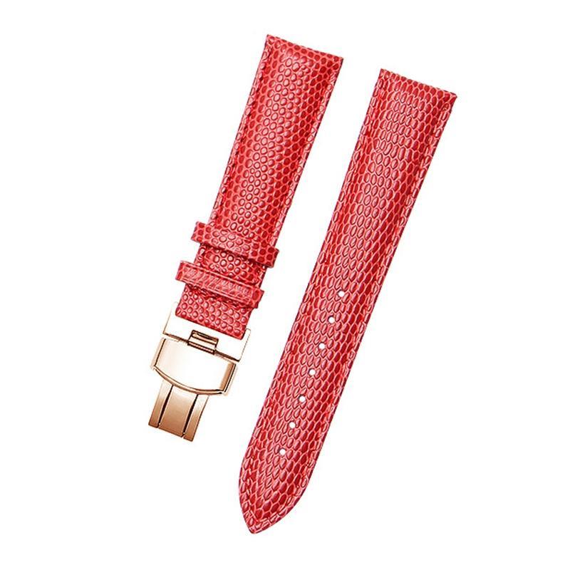 Thin Watch Chain With Calfskin Lizard Pattern Strap, Size: Strap Width 20mm(Red Rose Gold Pull Buckle)