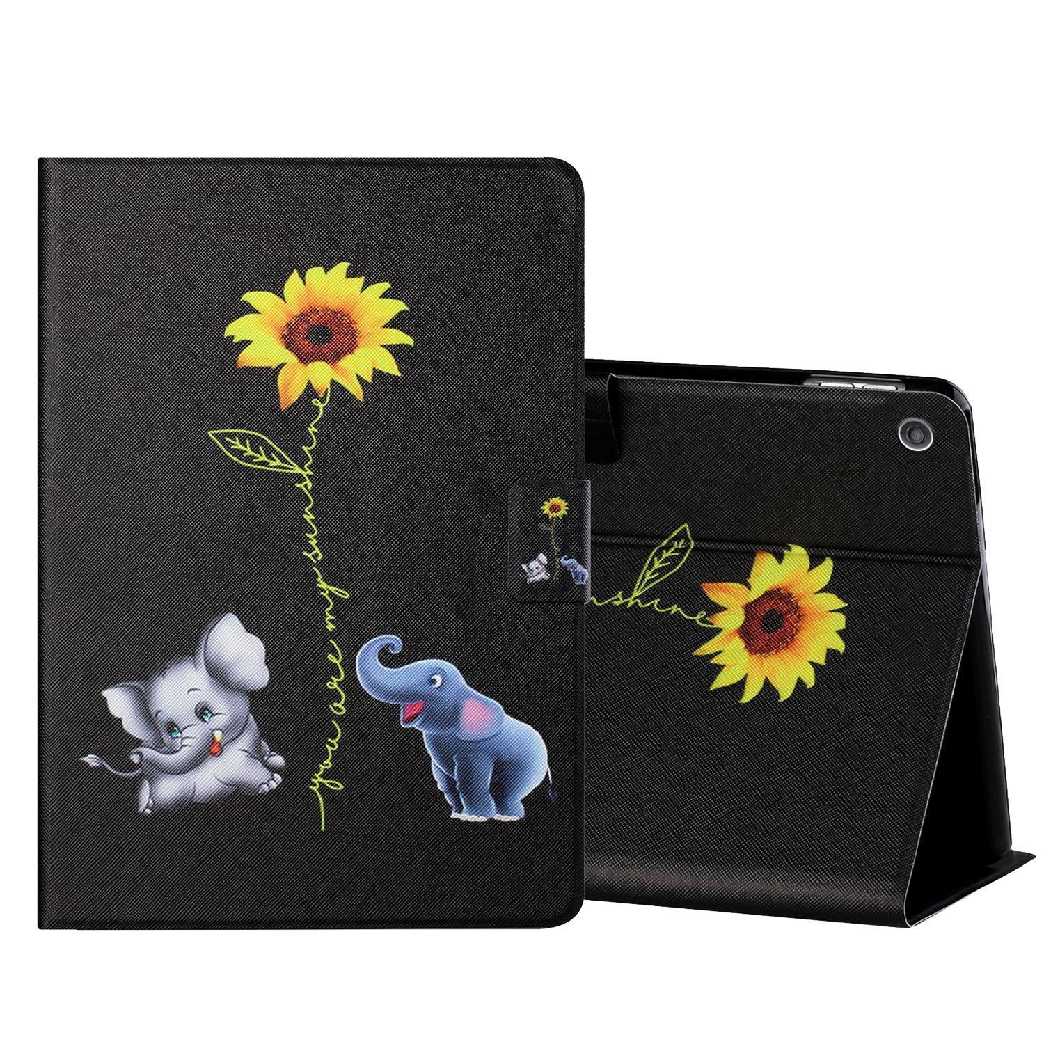 For Amazon Kindle Fire HD10 2015 / 2017 / 2019 Colored Drawing Horizontal Flip Leather Case with Holder & Card Slots & Sleep / Wake-up Function(Elepha