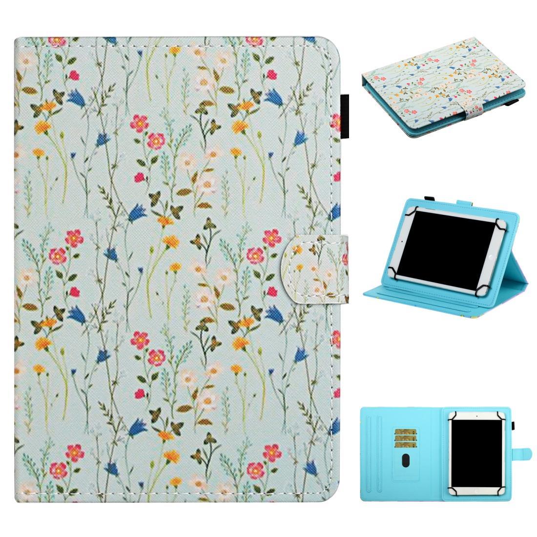 For 7 inch Universal Tablet PC Flower Pattern Horizontal Flip Leather Case with Card Slots & Holder(Small Floral)