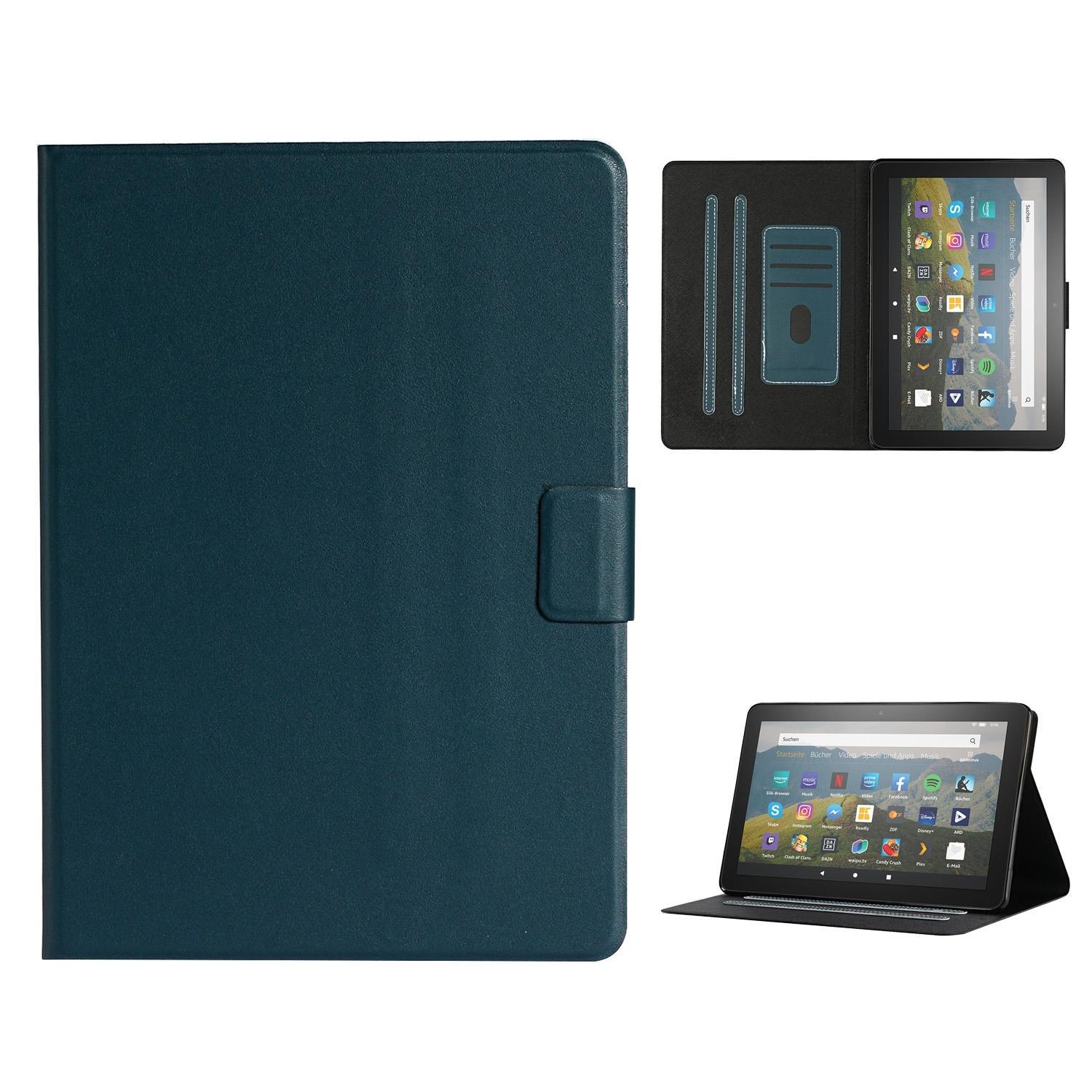 For Amazon Fire HD 10 (2021) Pure Color Horizontal Flip Leather Case with Card Slots & Holder & Sleep / Wake-up Function(Dark Green)