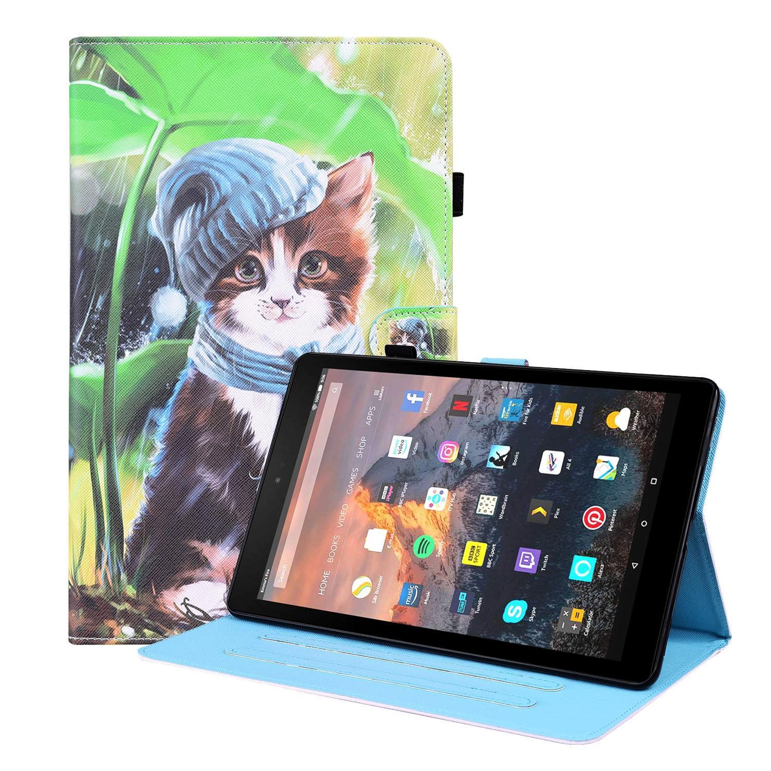 For Amazon Fire HD 10 2019 Animal Pattern Horizontal Flip Leather Case with Holder & Card Slots & Photo Frame & Sleep / Wake-up Function(Bib Kitten)