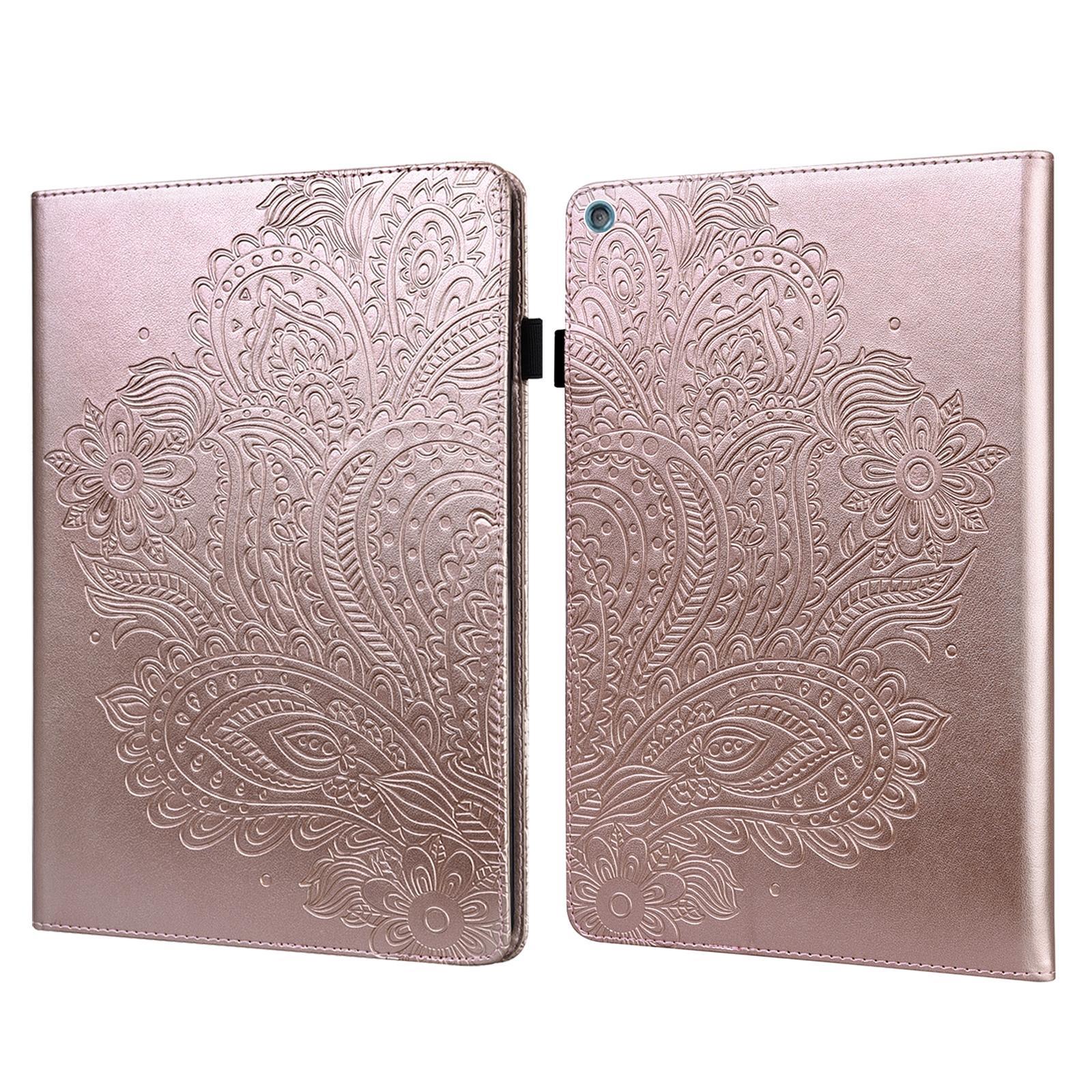 For Amazon Fire HD 10 2017 / 2019 Pea Embossed Pattern Leather Tablet Case with Sleep / Wake-up Function(Gold)