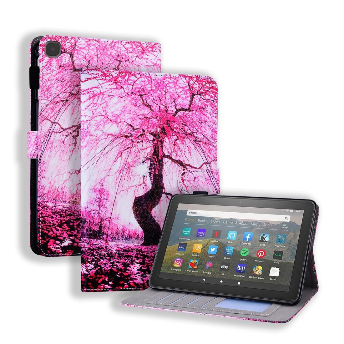 For Amazon Fire HD 8 Horizontal Flip Leather Case, with Card Slots & Holder & Photo Frame(Cherry Tree)