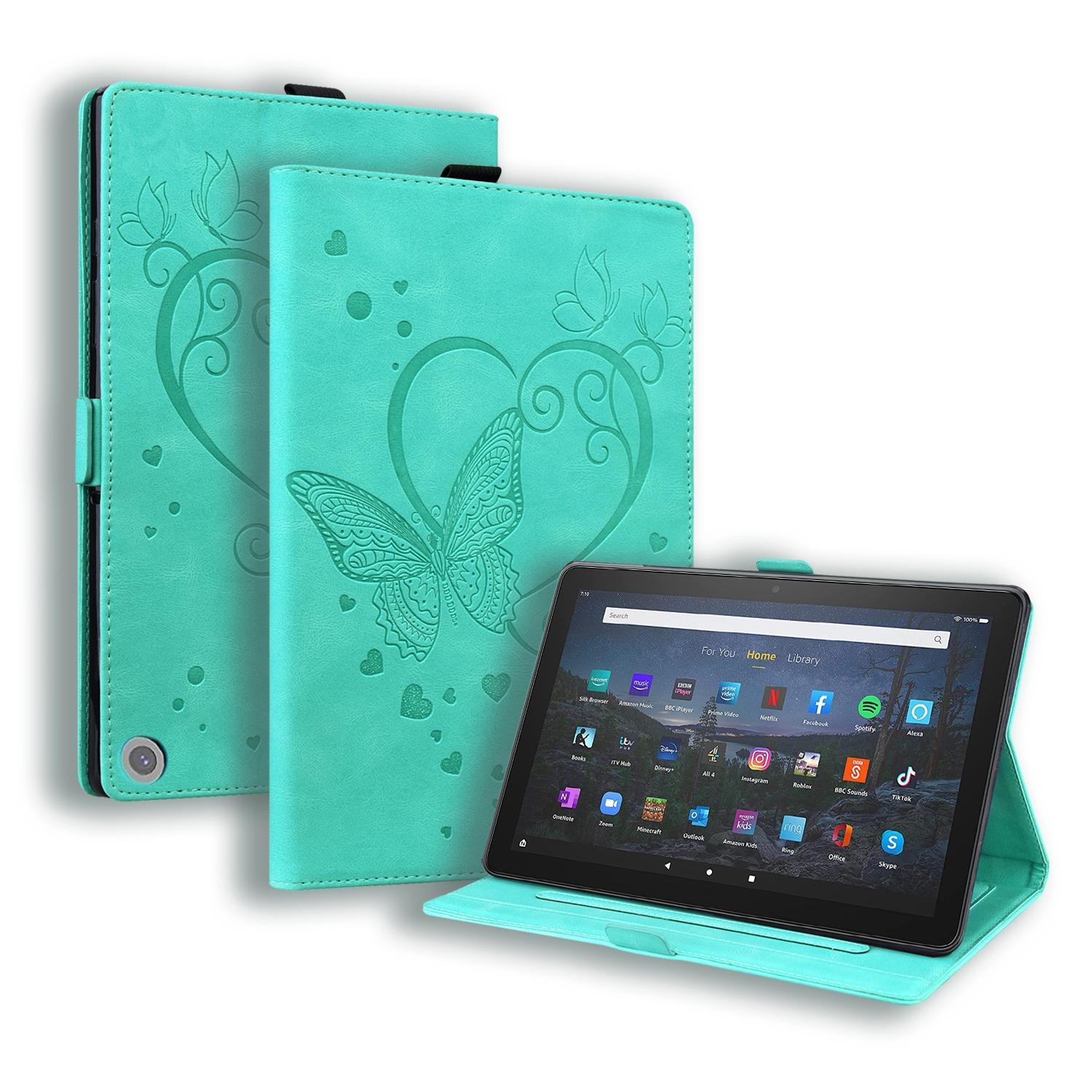For Amazon Fire HD 8 (2020) Love Butterfly Pattern Horizontal Flip Leather Case with Holder & Sleep / Wake-up Function(Green)